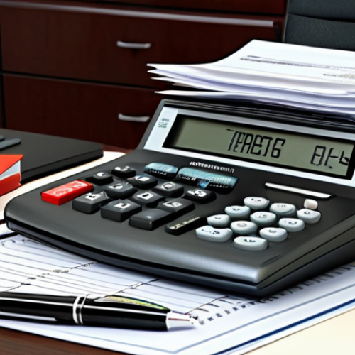 Home 14 Organized Small Business Taxes**
"A well-organized office desk with neatly stacked folders labeled 'Impostos' (Taxes), a laptop displaying tax software, a pen, and a financial calculator. The scene should convey efficiency and organization. Safe for work, appropriate content, fully clothed, professional, modest, perfect anatomy, correct proportions, natural pose, professional photography, high quality."
**