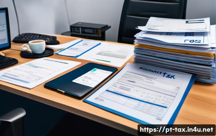 유류세 환급 조건 - A professional office environment where a Brazilian businessperson is carefully organizing fuel purc...