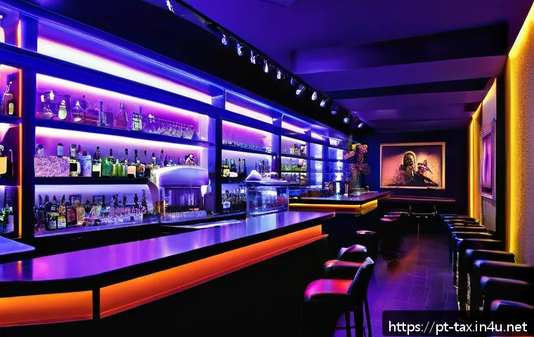 유흥업소 세금 규정 - A modern adult entertainment venue’s interior scene in a vibrant Brazilian city, showcasing a stylis...