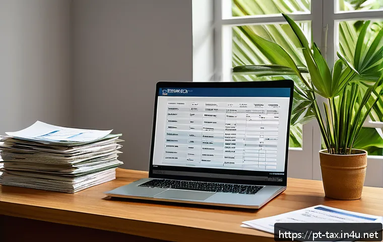 외국인 소득세 신고 요령 - A tidy home office scene in Brazil, featuring a desk with organized Brazilian tax documents such as ...