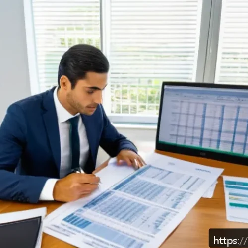 Home 17 대출 이자 세액공제 - A professional Brazilian taxpayer sitting at a modern desk in a home office, carefully reviewing fin...